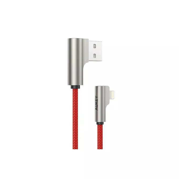 AUKEY CB-AL04 Czerwony OEM nylonowy kabel USB - Lightning | 1m | wtyki90 stopni | certyfikat MFi