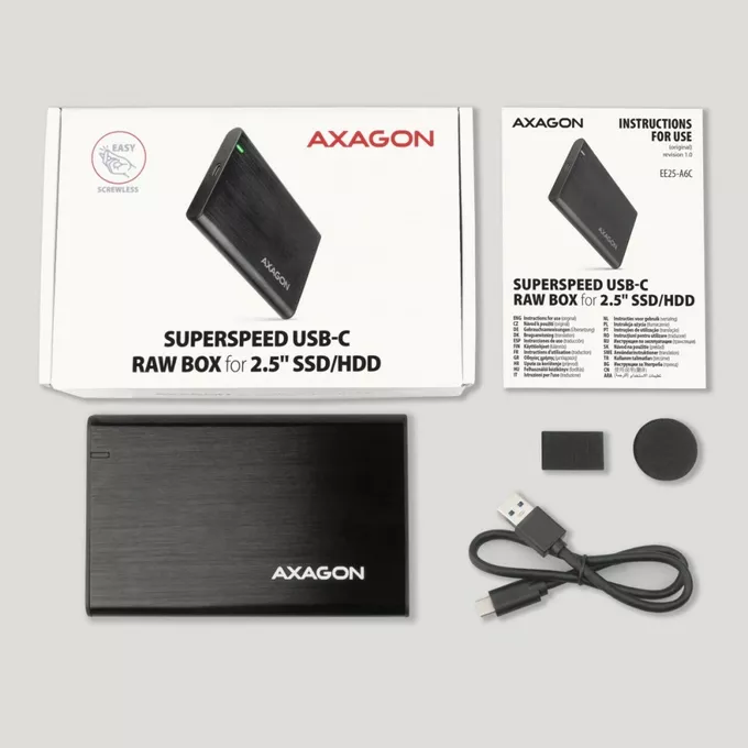 AXAGON Bezśrubowa aluminiowa obudowa zewnętrzna USB 3.2 Gen 1 - SATA 6G dla 2.5 cala SSD/HDD