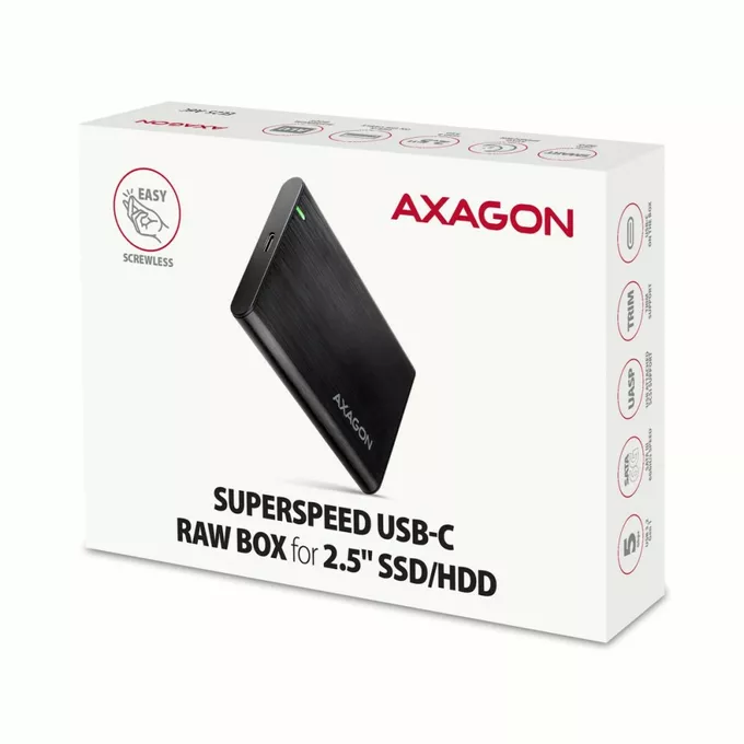 AXAGON Bezśrubowa aluminiowa obudowa zewnętrzna USB 3.2 Gen 1 - SATA 6G dla 2.5 cala SSD/HDD
