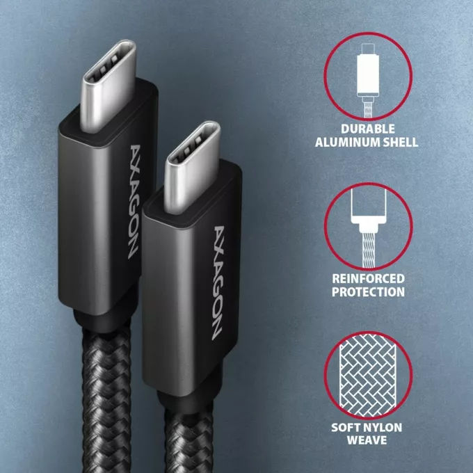 AXAGON Kabel USB-C - USB-A 3.2 Gen 2 BUCM32-CM20AB, 2m, PD 100W, 5A, 4K HD, ALU, oplot, czarny