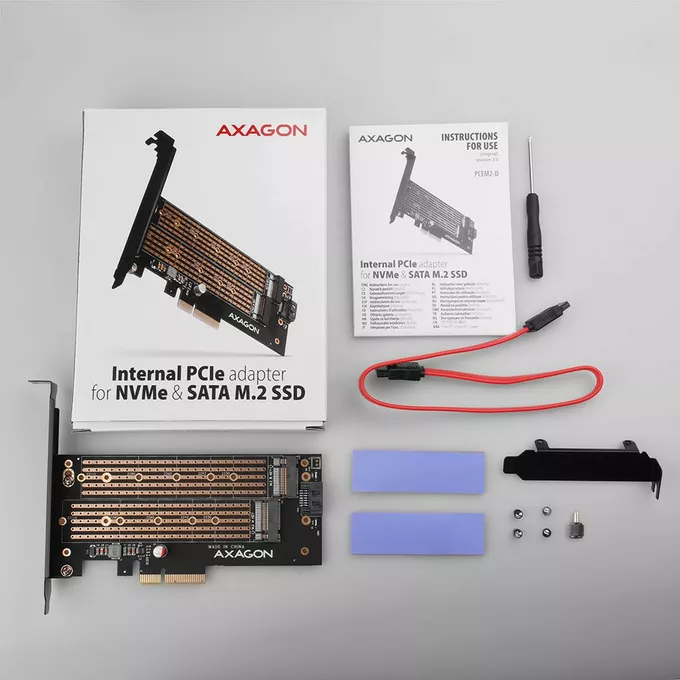AXAGON Adapter wewnętrzny PCEM2-D, PCIe x4 M.2 NVMe M-key + SATAB-key slot, LP
