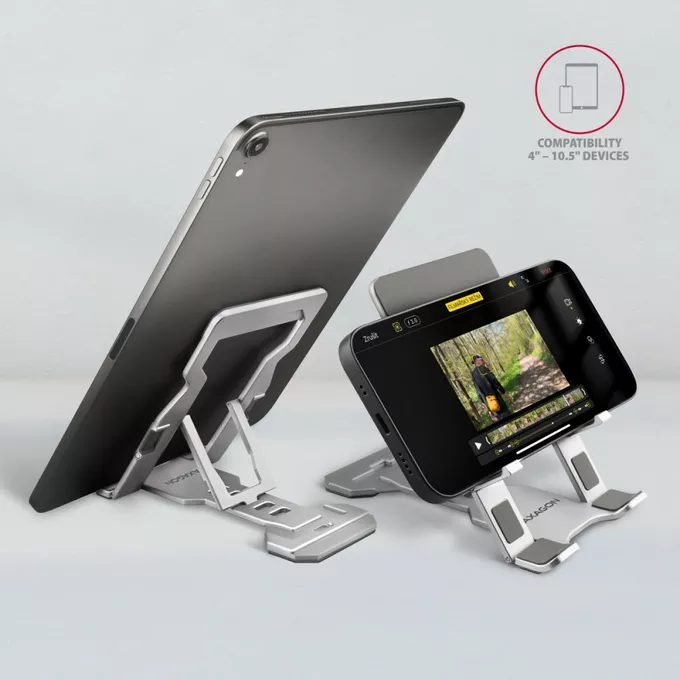 AXAGON Podstawka do telefonów i tabletów aluminiowa 4-10,5 cali, 5 regulowanych kątów nachylenia STND-M
