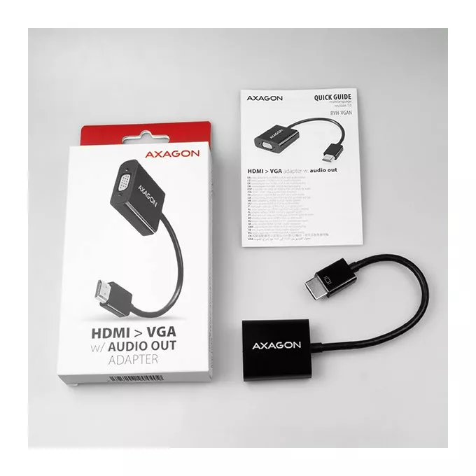 AXAGON Adapter FullHD, wyjście audio, micro USB złącze zasilania RVH-VGAN, HDMI -&gt; VGA