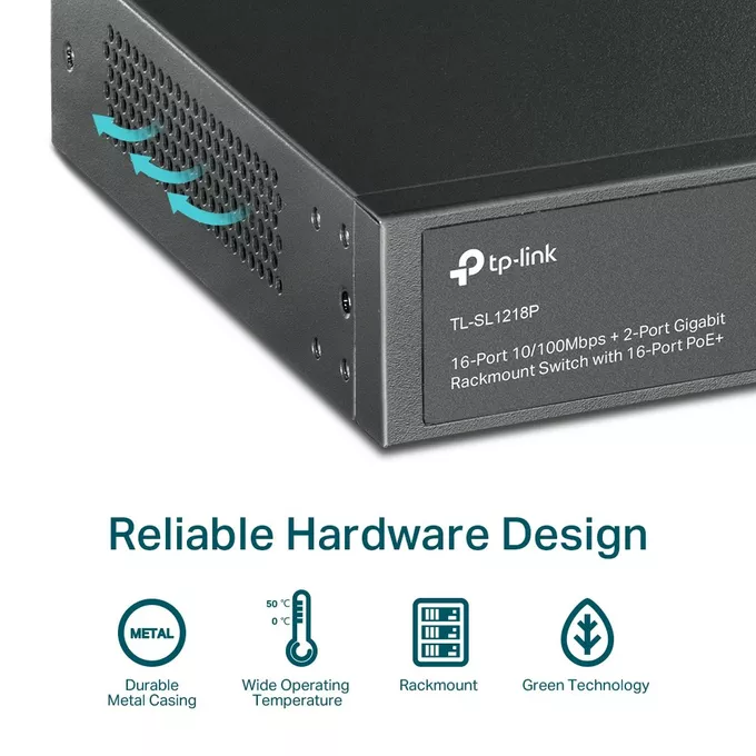 TP-LINK SL1218P switch 16xFE PoE+ 2xGb 1xSFP