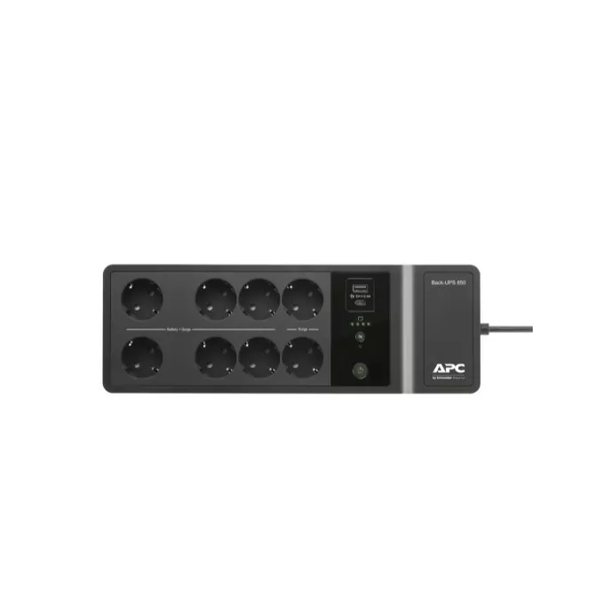 APC Zasilacz BE850G2-GR 850VA, 230V, porty ładowania USB typu C i A, 8 gniazd Schuko CEE 7 (2 przepięcia)