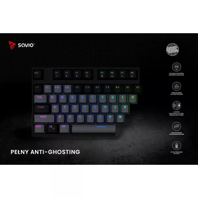 Savio Klawiatura mechaniczna Rampage Outemu Brown, anti-ghosting, RGB