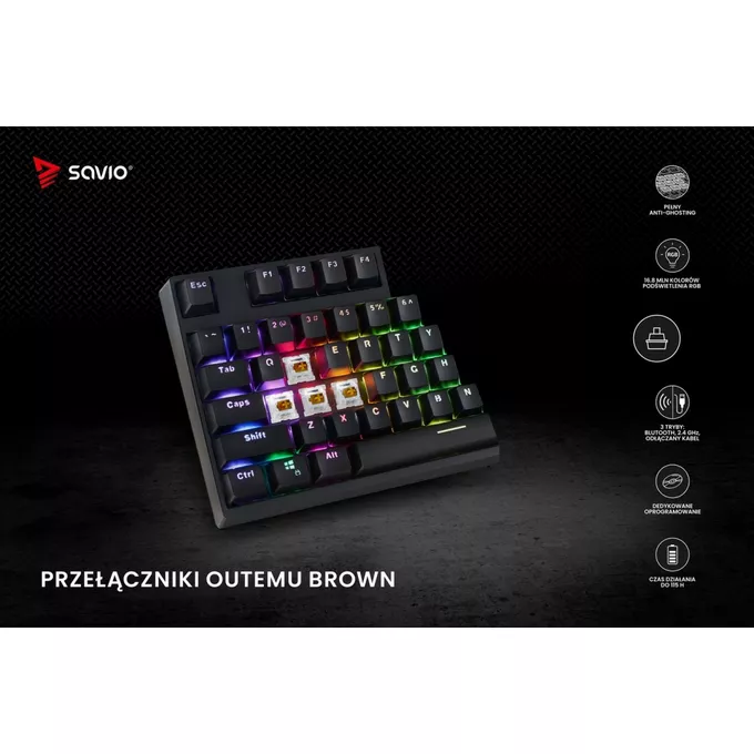 Savio Klawiatura mechaniczna Rampage Outemu Brown, anti-ghosting, RGB