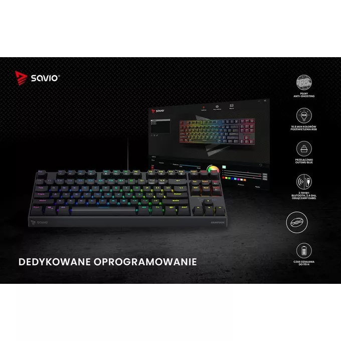 Savio Klawiatura mechaniczna Rampage Outemu Brown, anti-ghosting, RGB