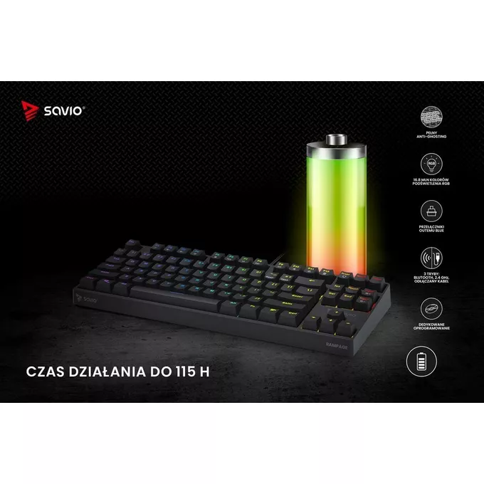 Savio Klawiatura mechaniczna Rampage Outemu Brown, anti-ghosting, RGB