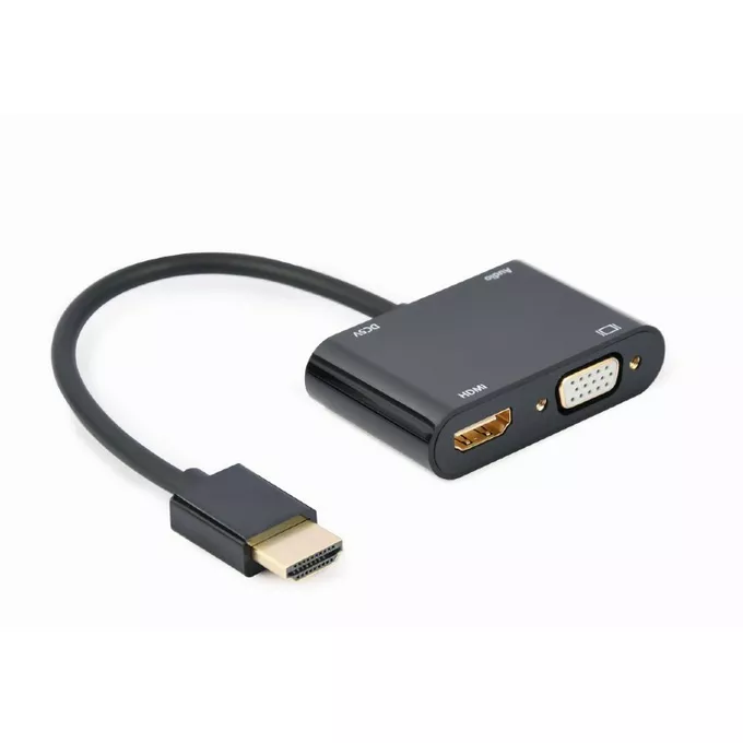 Gembird Adapter HDMI męski do HDMI żeński + VGA żeński z audio i dodatkowym portem zasilania