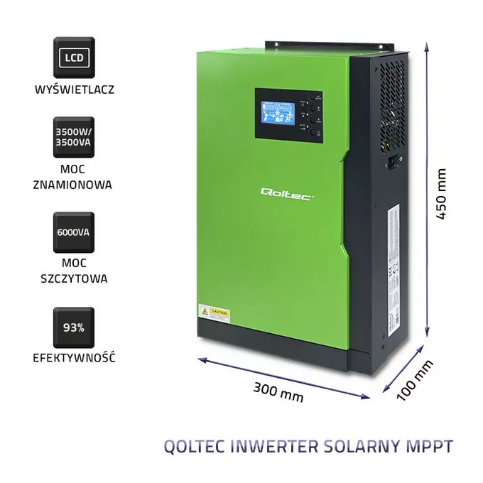 Qoltec Hybrydowy inwenter solarny Off-Grid 3,5kW | 100A | 24V | MPPT |  Sinus