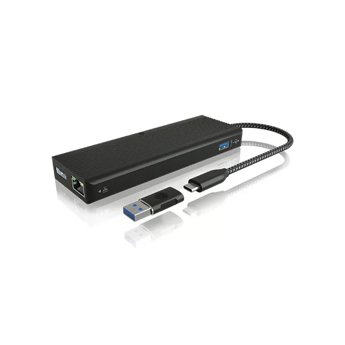 IcyBox Stacja dokująca IB-DK4080AC 9w1,2x HDMI &amp; 2x DisplayPoprt,USB,Headset   combo, LAN, Power delivery up to 100W