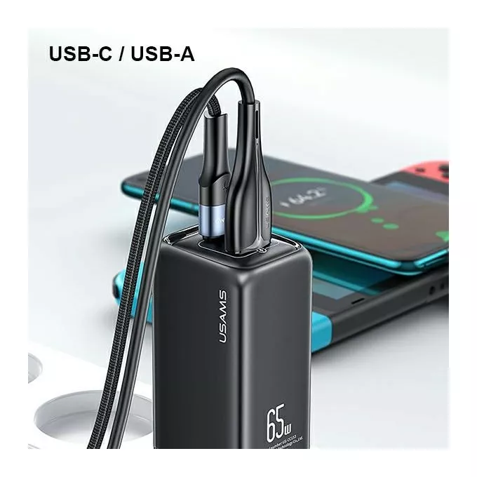 USAMS Ładowarka sieciowa T47 USB/ USB-C 65W PD Fast