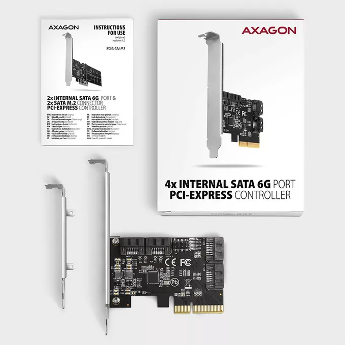 AXAGON PCES-SA4X4 Kontroler PCIe 4x wewnętrzny port SATA 6G, ASM1164, SP &amp; LP