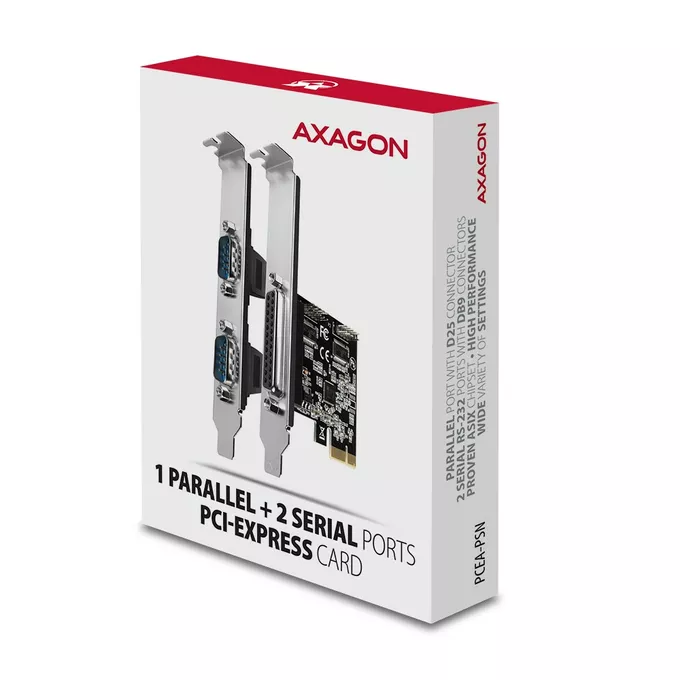 AXAGON PCEA-PSN Kontroler PCIe 1x port równoległy (LPT) + 2x port szeregowy (RS232) 250 kbps, w zestawie SP &amp; LP