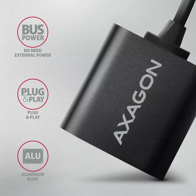 AXAGON ADA-12 Zewnętrzna karta dzwiękowa USB 2.0 48kHz/16-bit stereo, metal, kabel USB-A 15 cm