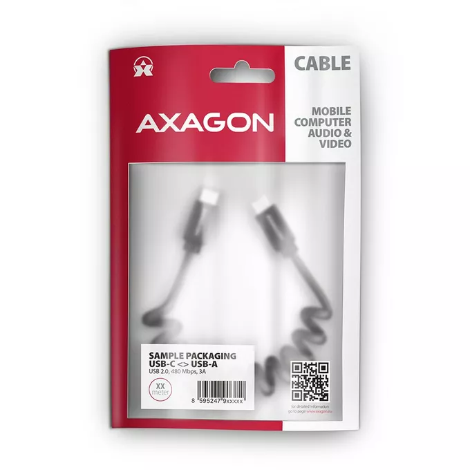 AXAGON Kabel BUCM-CM10TB Twister USB-C   USB-C, 0,6m, USB 2.0, 2.4A, ALU, PVC Czarny