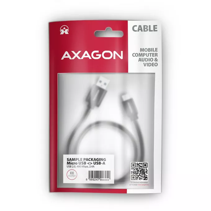 AXAGON BUMM-AM10AB Kabel Micro USB  USB-A, 1m, USB 2.0, 2.4A, ALU, oplot, Czarny