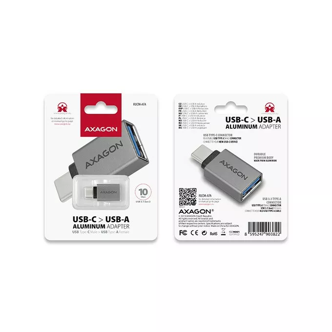AXAGON RUCM-AFA Redukcja, USB 3.1 Type-C męska -&gt; Type-A żeńska ALU