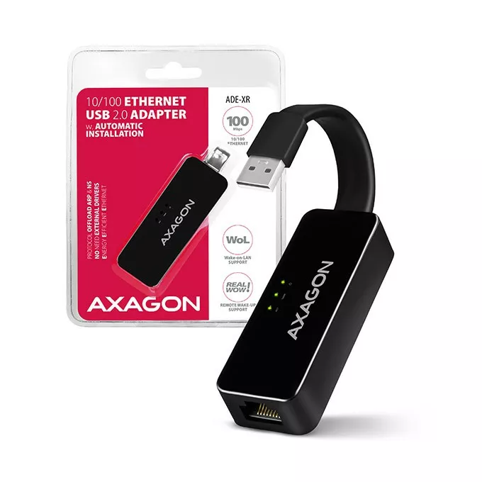 AXAGON ADE-XR Karta sieciowa Fast Ethernet adapter, USB2.0, instalacja automatyczna