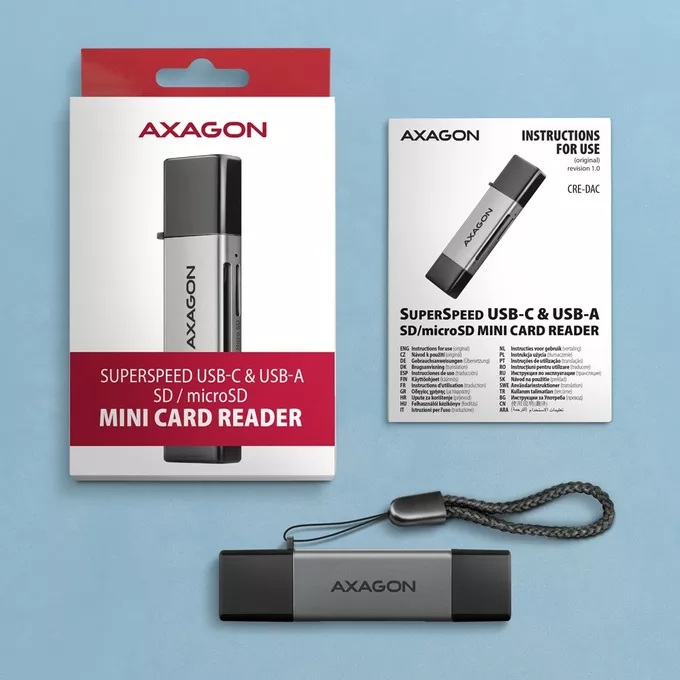 AXAGON CRE-DAC Czytnik kart zewnętrzny USB3.2 Gen 1 Type-C + Type-A SD/microSD