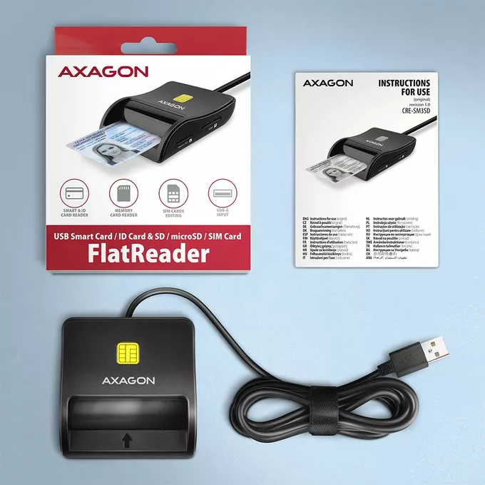 AXAGON CRE-SM3SD Czytnik kart identyfikacyjnych &amp; SD/microSD/SIM USB