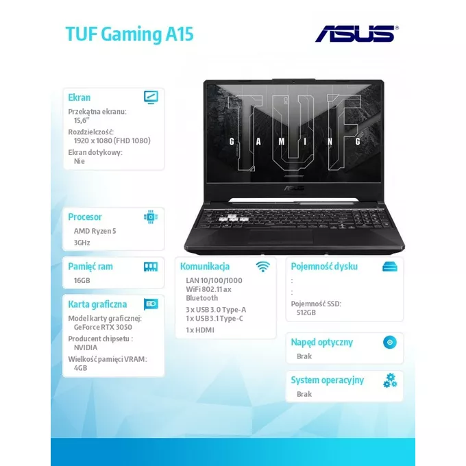 Asus Notebook TUF Gaming A15 FA506ICB-HN119 R5-4600H 16GB/512GB/RTX3050