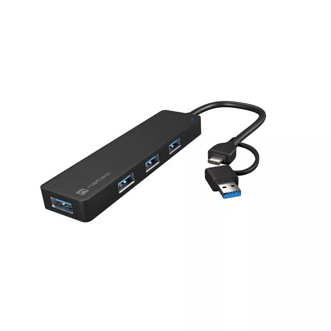 Natec Hub USB-C 4 porty Mayfly czarny + adapter USB-A