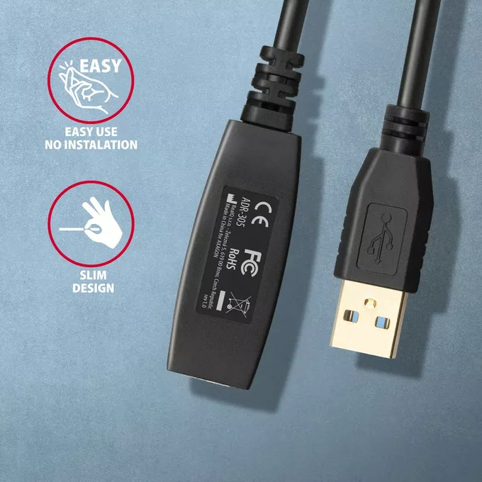 AXAGON Kabel ADR-305 USB 3.0 A-M -&gt; A-F aktywny kabel przedłużacz/wzmacniacz 5m