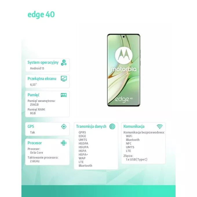 Motorola Smartfon Edge 40 8/256 zielony (Reseda Green)