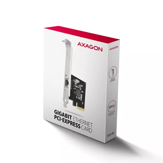 AXAGON PCEE-GRL Karta sieciowa PCIe 1x Gigabit Ethernet port RJ-45, chipset Realtek 8111L w. SP &amp; LP