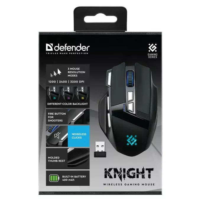 Defender Mysz gamingowa bezprzewodowa Knight GM-885 3200DPI 8P Czarna