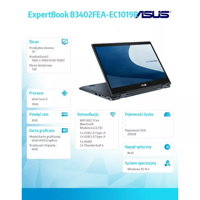Asus Notebook ExpertBook B3402FEA-EC1019R i3-1115G4 8GB/256GB/windows10Pro 14 cali