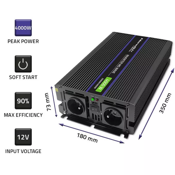 Qoltec Przetwornica napięcia Monolith 4000 MS Wave | 12V na 230V |      2000/4000W | USB