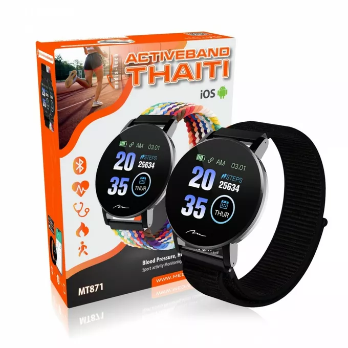 Media-Tech Smartband THAITI 2 nylonowe paski MT871 monitoring ciśnienia krwi, pulsu, natlenienia, aktywności sportowej i innych parametrów