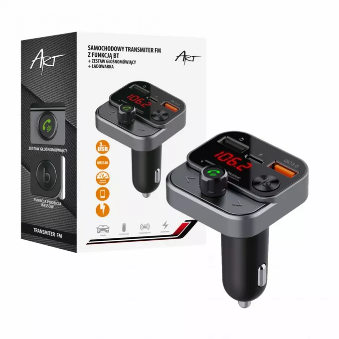 ART Transmiter samochodowy FM MP3 z funkcją BT,USB LCD FM-84B QC3.0