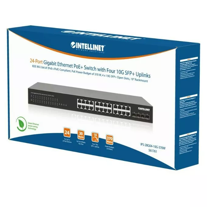 Intellinet Przełącznik Gigabit 24x RJ45 PoE+, 4x SFP+ 10G Uplink
