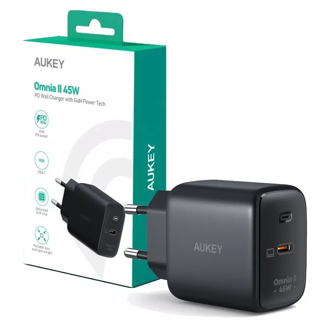 AUKEY PA-B2T Black Omnia II GaN ładowarka sieciowa 1xUSB-C 45W Power Delivery 3.0