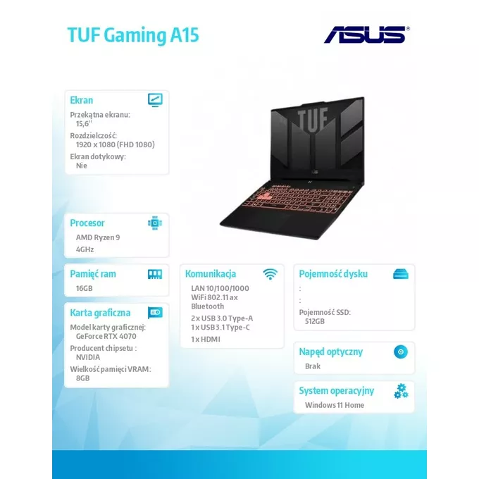 Asus Notebook TUF Gaming A15 FA507XI-LP013W R9 7940HS/16GB/512GB/RTX4070