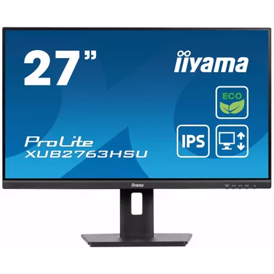 IIYAMA Monitor 27 cali ProLite XUB2763HSU-B1 IPS,100HZ,ECO,3ms,SLIM,HDMI,DP,2x USB3.22x2W,HAS(150mm),TCO,EPEAT