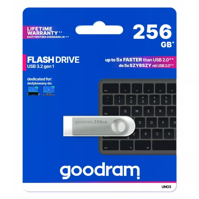 GOODRAM Pendrive UNO3 256GB USB 3.2 Gen1 srebrny