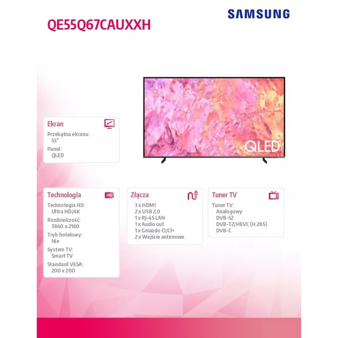 Samsung Telewizor LED 55 cali QE55Q67CAUXXH