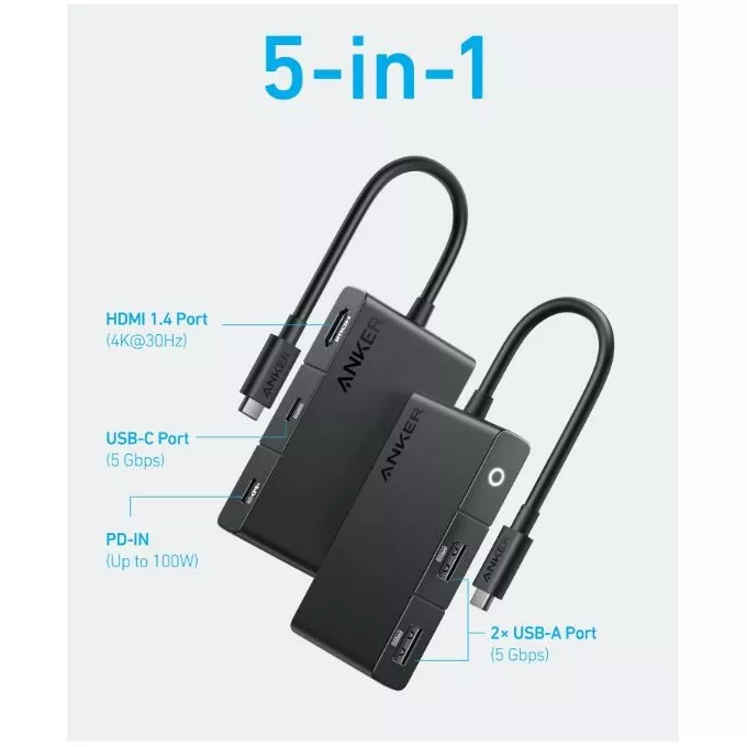 Anker Hub 332 USB-C 5w1 4K HDMI Single Display czarny