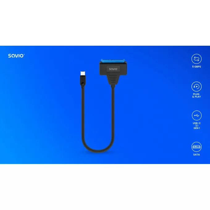 Savio Adapter USB-C 3.1 Gen 1 (M) - SATA (F) do dysków 2.5 cala, AK-69