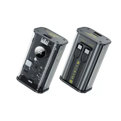 WEKOME Power bank 10000 mAh Fast Charging z wbudowanym kablem USB-C &amp; Lightning PD 20W + QC 22.5W Czarny