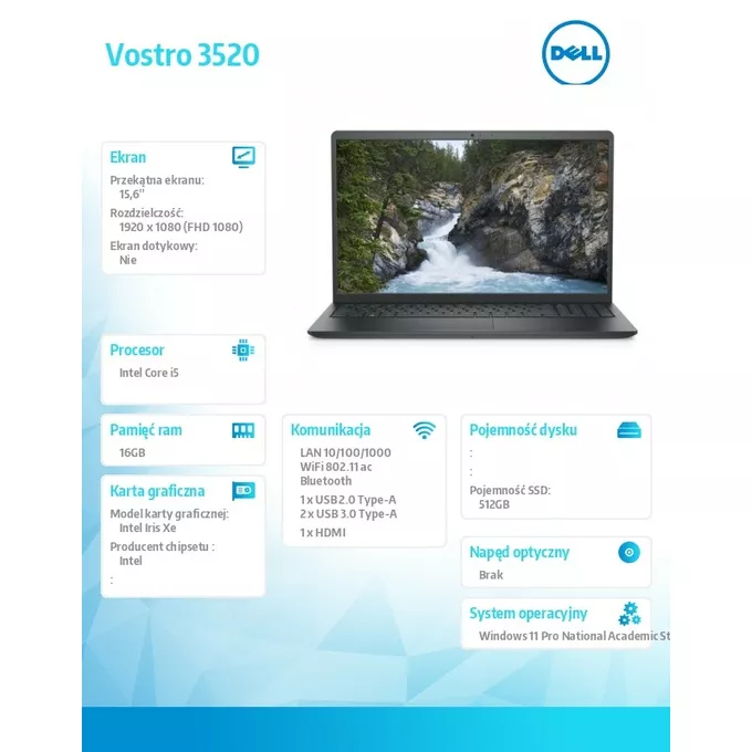 Dell Notebook Vostro 3520 Win11ProEDU i5-1235U/16/512/INT/4YB