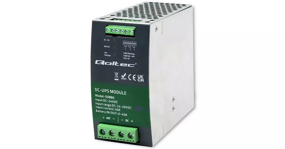 Qoltec Moduł UPS DC na szynę DIN | 40A | 24V | Alsen.pl