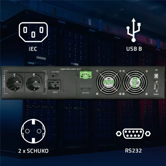 Qoltec Zasilacz awaryjny UPS do RACK | 2.4kVA | 2400W | Power Factor 1.0| LCD | On-line