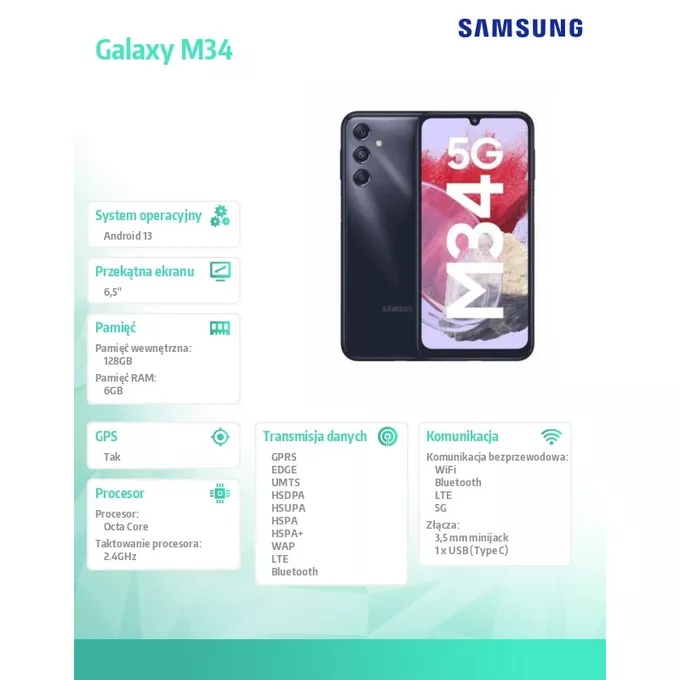 Samsung Smartfon Galaxy M34 DS 5G 6/128 GB Granatowy