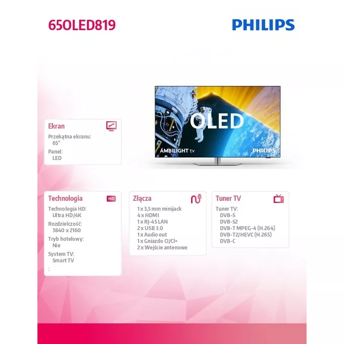 Philips Telewizor 65 cali OLED 65OLED819/12